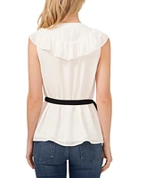 CeCe Women's Flutter Sleeve Tie Waist Pintuck Blouse