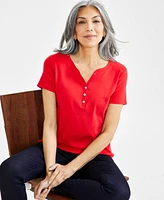 Style & Co Women's Cotton Short-Sleeve Henley Top, Created for Macy's