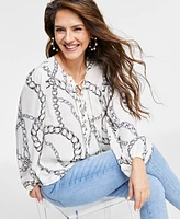 I.n.c. International Concepts Petite Long-Sleeve Lace-Up Blouse, Created for Macy's