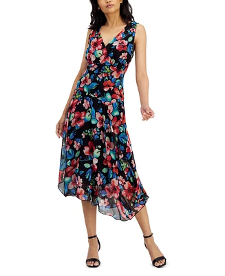Connected Women's Floral-Print Asymmetrical Midi Dress