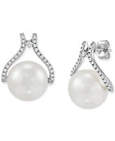 Honora Cultured Natural Ming Pearl (12mm) & Diamond (1/3 ct. t.w.) Drop Earrings 14k Rose Gold (Also White Pearl)