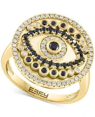 Effy Black Diamond (3/8 ct. t.w.) & White Diamond (1/4 ct. t.w.) Evil Eye Ring in 14k Gold