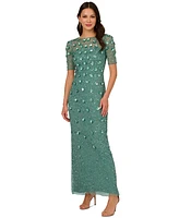 Adrianna Papell Petite 3D Floral Embellished Gown