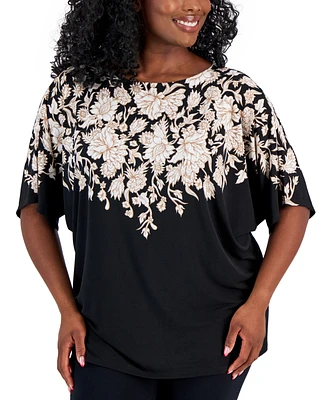Jm Collection Plus Printed Dolman-Sleeve Top, Created for Macy's