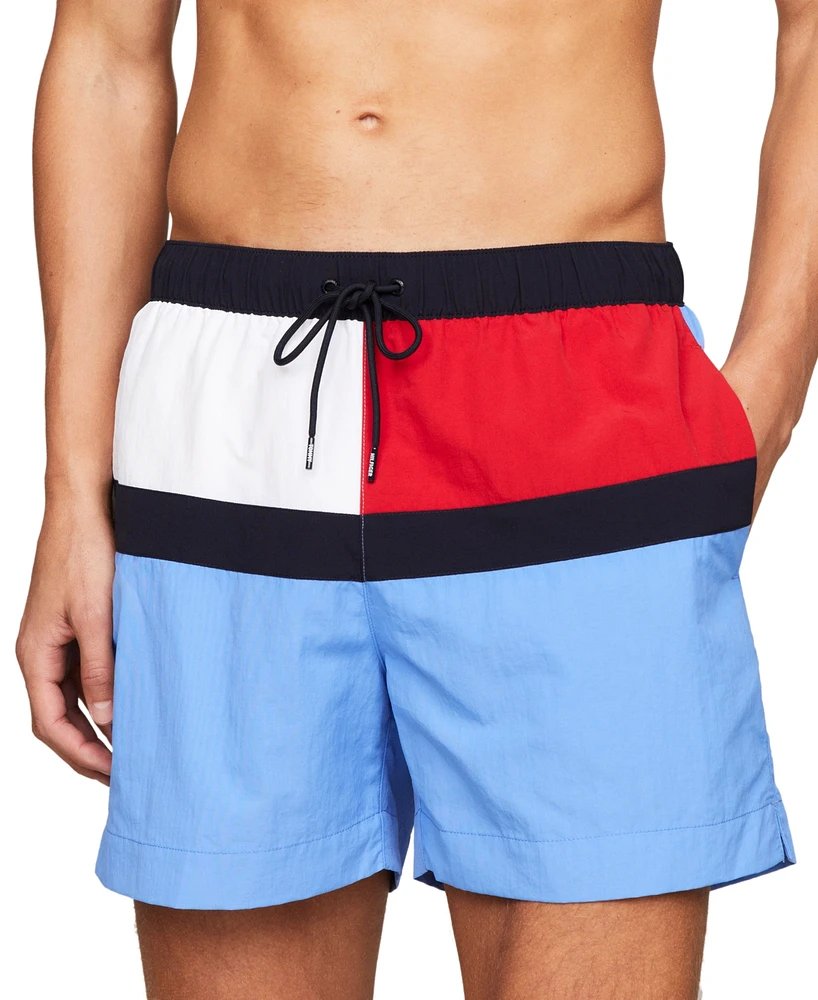 Tommy Hilfiger Men's Long Drawstring Flag 7" Swim Trunks