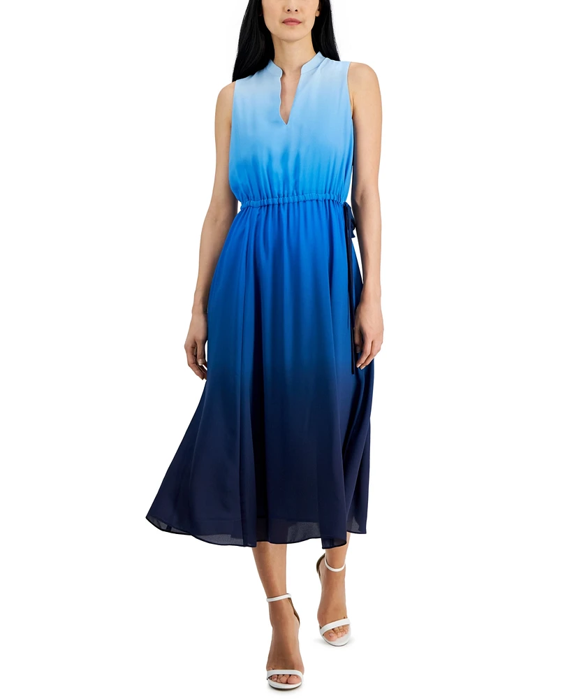 Anne Klein Petite Jenna Ombre Drawstring-Waist Dress