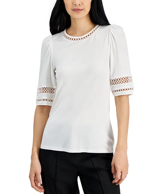 Anne Klein Women's Harmony Lace-Inset Elbow-Sleeve Top