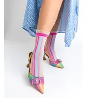 Sock Candy Women's Candy Stripe Ruffle Sheer Sock