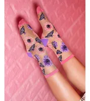 Sock Candy Women's Sunflower Butterfly Sheer Sock