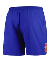 Men's Mitchell & Ness Blue Distressed New York Knicks Hardwood Classics 1990-1992 Throwback Logo Heritage Shorts