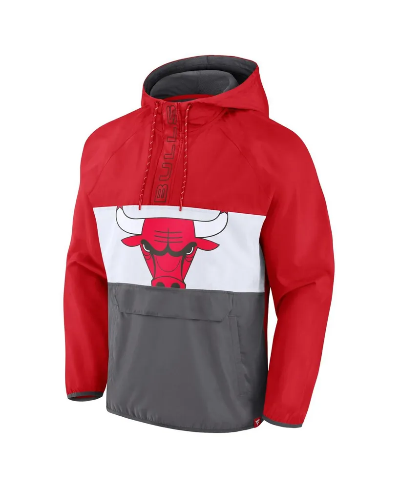 Men's Fanatics Red, Gray Chicago Bulls Anorak Flagrant Foul Color-Block Raglan Hoodie Half-Zip Jacket