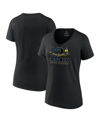 Women's Fanatics Black Michigan Wolverines 12-Time Football National Champions Exceptional Talent V-Neck T-shirt
