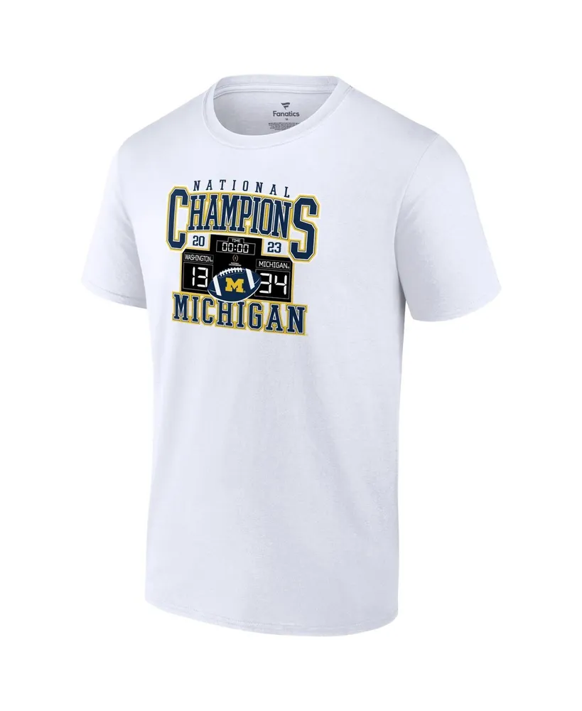 Men's Fanatics White Michigan Wolverines College Football Playoff 2023 National Champions Scoreboard T-shirt