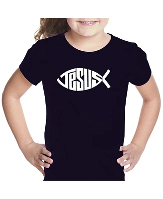 Girl's Word Art T-shirt - Christian Jesus Name Fish Symbol