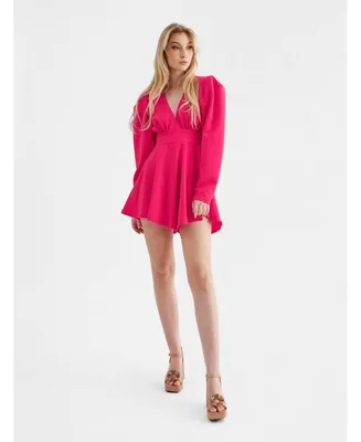 Nana'S Women's Long sleeve, open back mini lenght romper with V neck for date nights