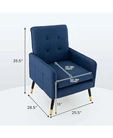 Linen Fabric Accent Chair Modern Single Sofa Chair with Solid Metal Legs
