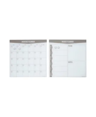 ECR4Kids MessageStor Magnetic Dry-Erase Glass Board with Magnets, 17.5in x 17.5in, Wall-Mounted Whiteboard, Grey, 2-Pack