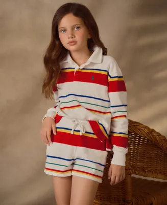 Polo Ralph Lauren Big Girls Striped Terry Rugby Shirt and Shorts Set