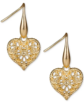 Patricia Nash Gold-Tone Filigree Heart Drop Earrings
