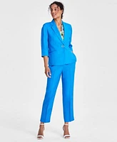 Kasper Womens Notched Collar 3 4 Sleeve Jacket Printed Knot Front Blouse Mid Rise Straight Leg Ankle Pants