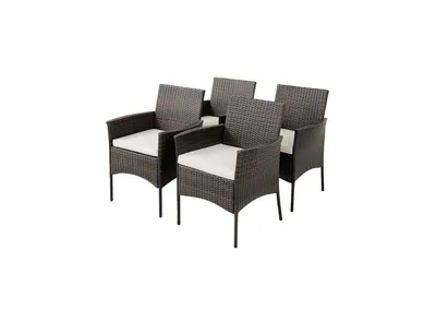 Set of 4 Patio Pe Wicker Dining Chairs with Seat Cushions and Armrests
