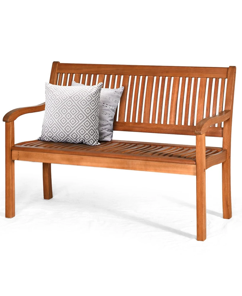 Two Person Solid Wood Garden Bench with Curved Backrest and Wide Armrest