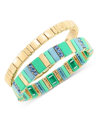 On 34th Gold-Tone 2-Pc. Set Pave & Multicolor Bar Stretch Bracelets, Created for Macy's