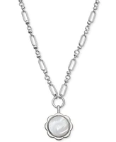 On 34th Scalloped Frame Mother-of-Pearl Pendant Necklace, 36" + 2" extender, Created for Macy's