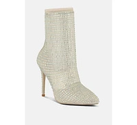 London Rag Fortunate Rhinestones Embellished Mesh Boots