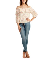 Bcx Juniors' Embroidered Off-The-Shoulder Ruffle Top
