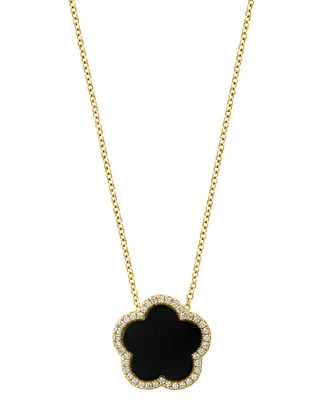 Effy Malachite & Diamond (1/6 ct. t.w.) Flower Halo 18" Pendant Necklace in 14k Gold (Also in Onyx)