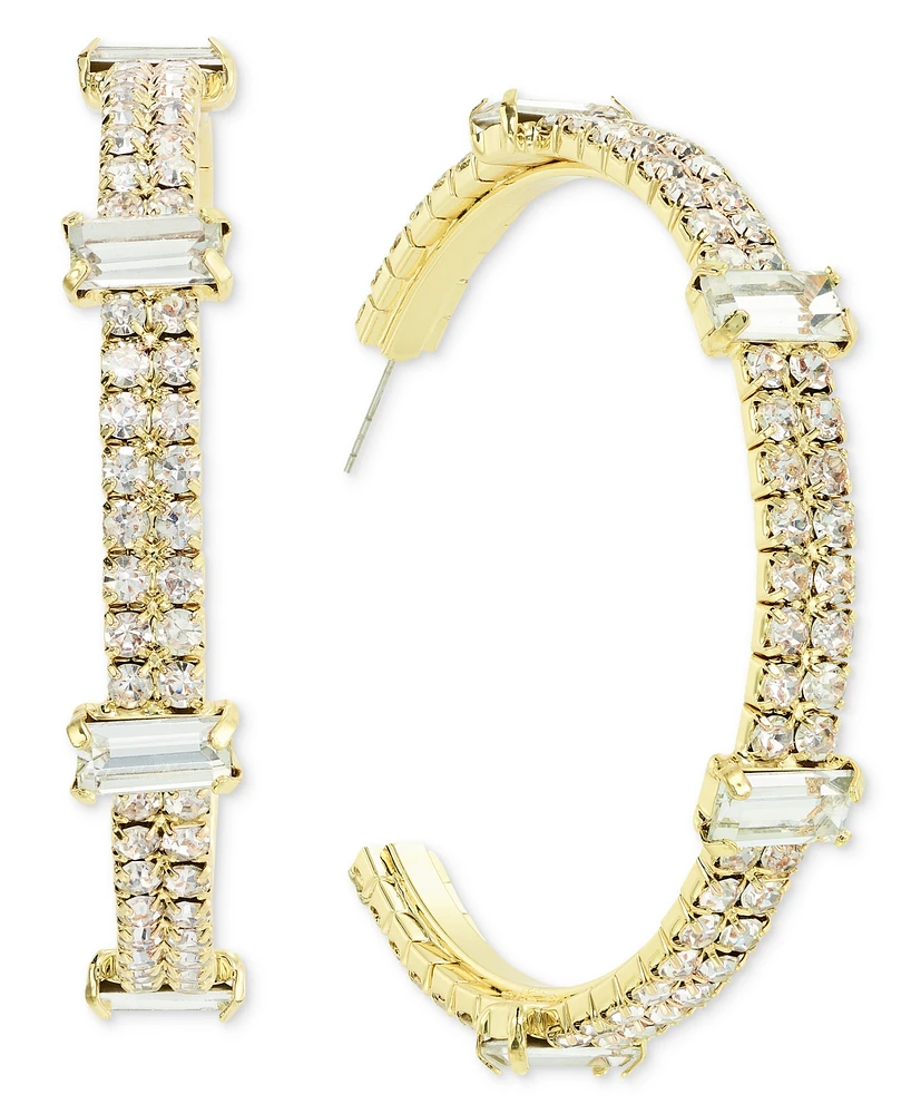 I.n.c. International Concepts Gold-Tone Crystal Two-Row Large Hoop Earrings, 2.55", Created for Macy's
