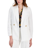 T Tahari Women's Linen-Blend Double-Breasted Blazer