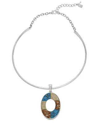 Robert Lee Morris Soho Semi-Precious Mixed Stone Oval Pendant Wire Necklace