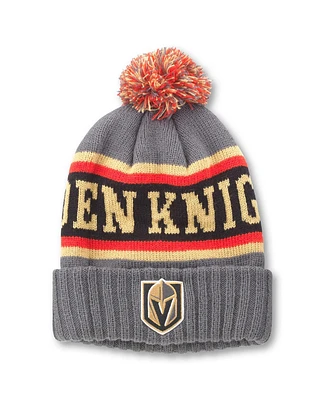Men's American Needle Charcoal, Black Vegas Golden Knights Pillow Line Cuffed Knit Hat with Pom