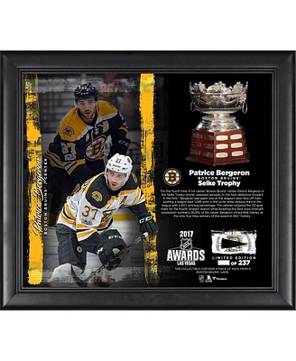 Patrice Bergeron Boston Bruins Framed 15" x 17" 2017 Selke Trophy Winner Collage with a Piece of Game-Used Puck - Limited Edition of 237