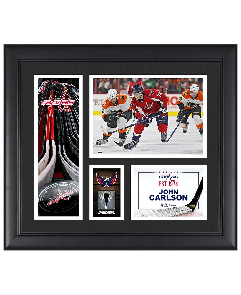 John Carlson Washington Capitals Framed 15" x 17" Player Collage with a Piece of Game-Used Puck