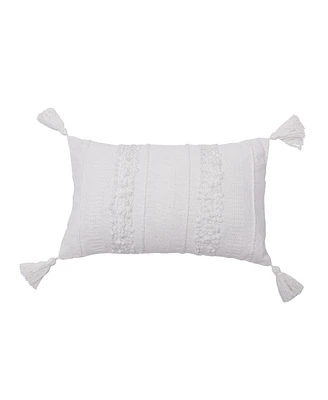 carol & frank Barton White Woven Throw Pillow Striped Color Blocked White With Tassels Luxury Decorative Accent Covers For Couch And Bed