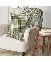 18" x 18" Max Plaid Tarragon Woven Throw Pillow