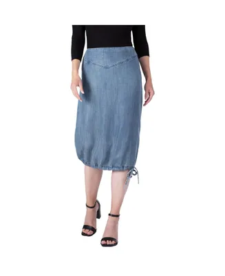 Standards & Practices Modern Womens Denim Tencel Adjustable Hem Drawstring Skirt