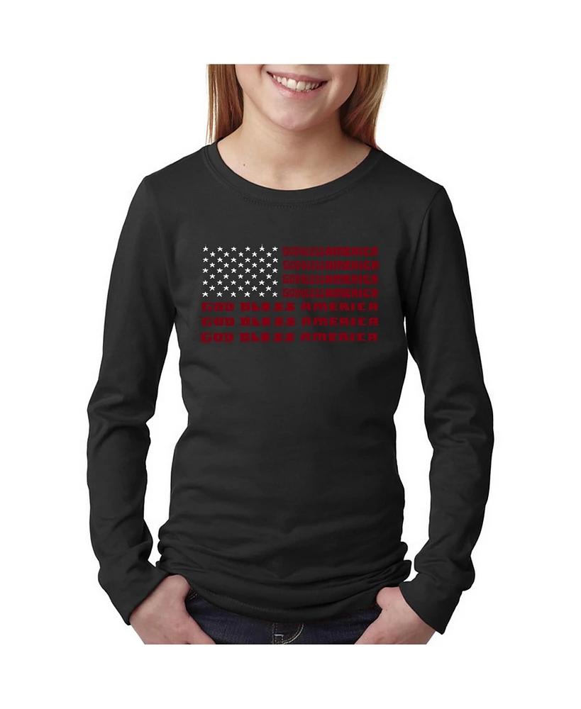 Girl's Word Art Long Sleeve - God Bless America