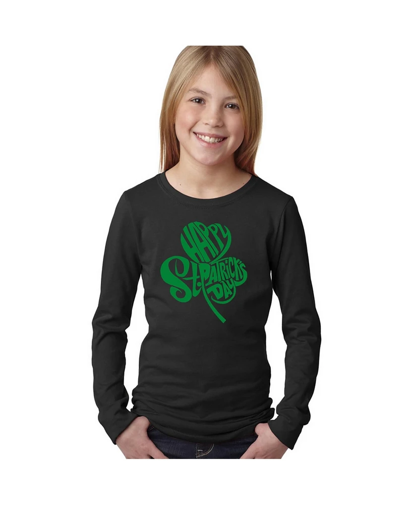 Girl's Word Art Long Sleeve - St. Patrick's Day Shamrock