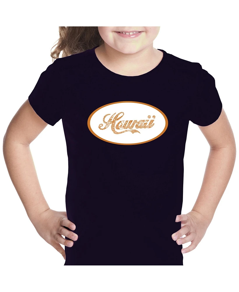 Girl's Word Art T-shirt - Hawaiian Island Names & Imagery