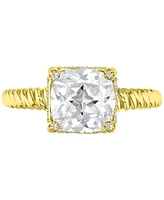 Cubic Zirconia Cushion-Cut Solitaire Twist Rope Engagement Ring