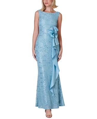 Jessica Howard Petite Sequined Embroidered Gown