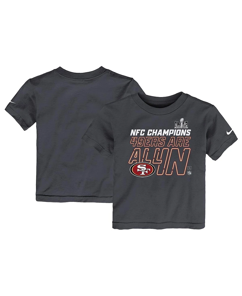 Toddler Boys and Girls Nike Anthracite San Francisco 49ers 2023 Nfc Champions Locker Room Trophy Collection T-shirt