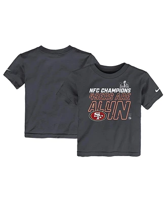 Toddler Boys and Girls Nike Anthracite San Francisco 49ers 2023 Nfc Champions Locker Room Trophy Collection T-shirt