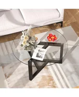 Simplie Fun Round Glass Coffee Table Modern Cocktail Table Easy Assembly With Tempered Glass Top & Sturdy