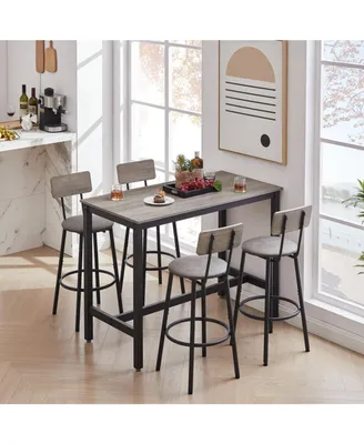 Bar Table Set With 4 Bar Stools Pu Soft Seat With Backrest, Grey, 47.24" L X 23.62" W X 35.43"