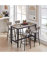 Bar Table Set With 4 Bar Stools Pu Soft Seat With Backrest, Grey, 47.24" L X 23.62" W X 35.43"